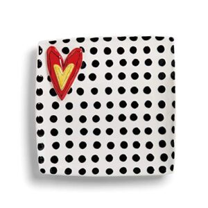demdaco dots and heart black and white 11 x 11 glossy stoneware square platter