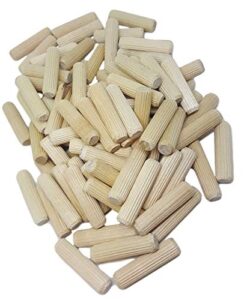 100 pack 3/8" x 2" wooden dowel pins wood kiln dried fluted and beveled, made of hardwood