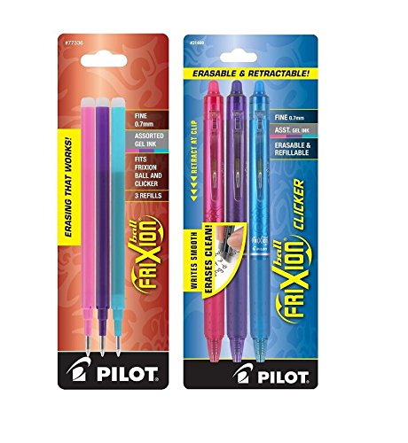 Pilot Refills for Frixion Erasable Gel Ink Pens (3-Pack), Fashion Assorted Bundled with 1 Pack of Refills Bundled