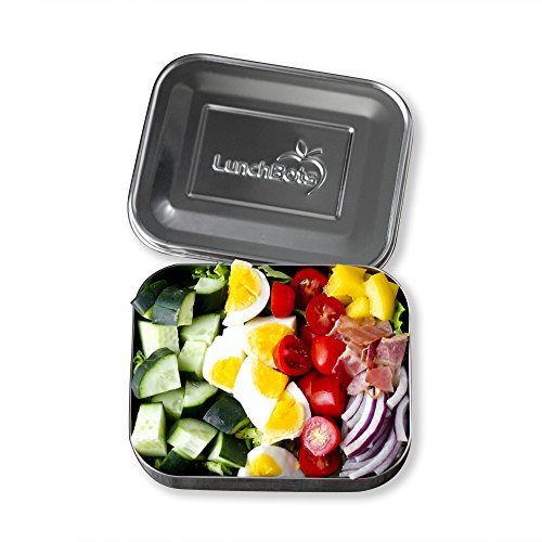 LunchBots Medium Uno Stainless Steel Sandwich Container - Open Design for Wraps - Salads or a Small Meal - Eco-Friendly - Dishwasher Safe and BPA-Free - Aqua Dots