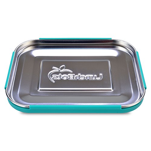 LunchBots Medium Uno Stainless Steel Sandwich Container - Open Design for Wraps - Salads or a Small Meal - Eco-Friendly - Dishwasher Safe and BPA-Free - Aqua Dots