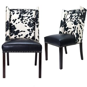 sole designs rexford collection faux leather and fabric upholstered wingback dining chair with holstein pattern and nailhead trim, set of 2, black