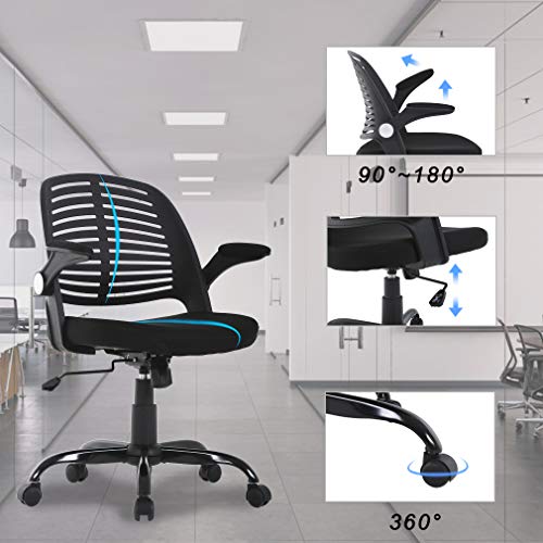 Office Chair Cheap Desk Chair Mesh Computer Chair with Lumbar Support Flip Up Arms Executive Mid Back Modern Ergonomic Chair for Adults Women Men,Black