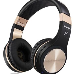 Riwbox Bluetooth Headphones, XBT-80 Folding Stereo Wireless Bluetooth Headphones Over Ear with Microphone and Volume Control, Wireless and Wired Headset for PC/Cell Phones/TV/iPad (Black Gold)