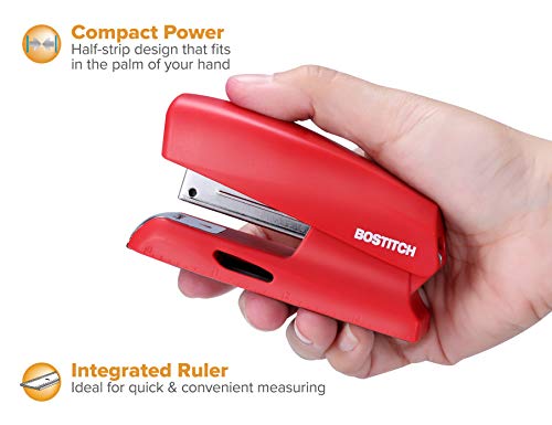 Bostitch Office 20 Sheet Mini Stapler with 210 Staples, Fits into the Palm of Your Hand, Red