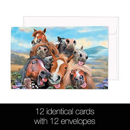 Tree-Free Greetings EcoNotes 12 Count Horses Selfie All Occasion Notecard Set with Envelopes, 4 x 6 Inches (FS56896)