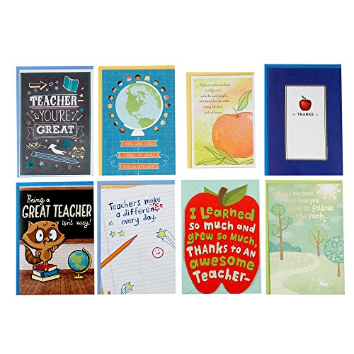 Hallmark Teacher Appreciation Card Assortment for Day Care, Preschool, Elementary School, Graduation or Back to School (8 Cards with Envelopes), Teacher Appreciation, 8 Cards (1599GMR9966)