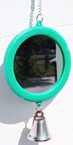 hypeety pet bird mirror with bell interactive parrot toy bird cage mirror for cockatiel parakeets canaries budgie (green)