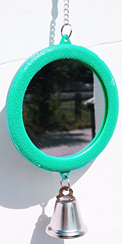 Hypeety Pet Bird Mirror with Bell Interactive Parrot Toy Bird Cage Mirror for Cockatiel Parakeets Canaries Budgie (Green)