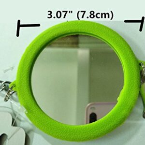 Hypeety Pet Bird Mirror with Bell Interactive Parrot Toy Bird Cage Mirror for Cockatiel Parakeets Canaries Budgie (Green)