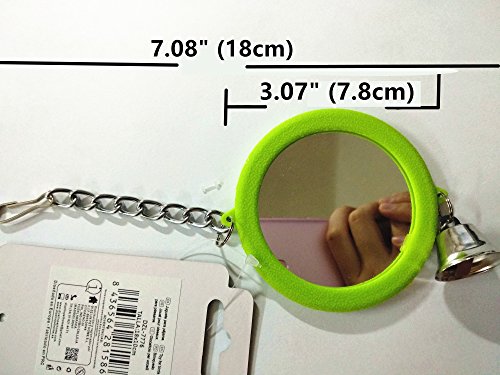 Hypeety Pet Bird Mirror with Bell Interactive Parrot Toy Bird Cage Mirror for Cockatiel Parakeets Canaries Budgie (Green)