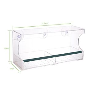 Ju&Ju Window Bird Feeder,Clear Acrylic with Removable Tray,Easy to Clean, Drain Holes and 3 Strong Suction Cups.Large Size, Weatherproof