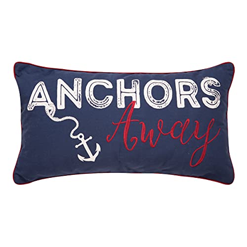 C&F Home Anchors Away Navy Blue Nautical Embroidered Decor Decoration Accent Throw Pillow for Sailing Sail Boat Sailboat Lake House Coastal Beach 12 x 24 Blue