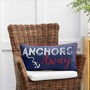 C&F Home Anchors Away Navy Blue Nautical Embroidered Decor Decoration Accent Throw Pillow for Sailing Sail Boat Sailboat Lake House Coastal Beach 12 x 24 Blue