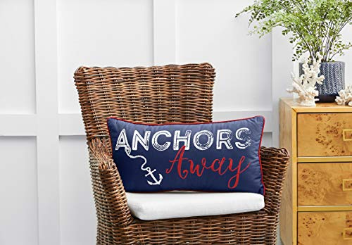 C&F Home Anchors Away Navy Blue Nautical Embroidered Decor Decoration Accent Throw Pillow for Sailing Sail Boat Sailboat Lake House Coastal Beach 12 x 24 Blue