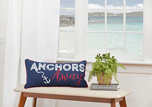 C&F Home Anchors Away Navy Blue Nautical Embroidered Decor Decoration Accent Throw Pillow for Sailing Sail Boat Sailboat Lake House Coastal Beach 12 x 24 Blue