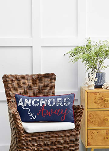 C&F Home Anchors Away Navy Blue Nautical Embroidered Decor Decoration Accent Throw Pillow for Sailing Sail Boat Sailboat Lake House Coastal Beach 12 x 24 Blue