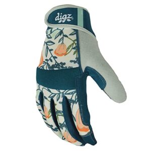digz 77861-23 high performance women's gardening gloves, work gloves with touchscreen compatible fingertips, coral floral pattern, medium