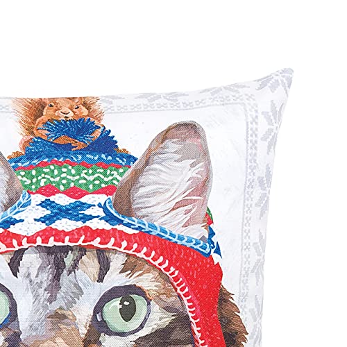 C&F Home Winter Hat Cat Premium Indoor/Outdoor Pillow Christmas Patio Decor Decoration Accent Throw Pillow 18 x 18 Gray