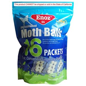 enoz old fashioned moth ball packets, kills clothes moths and carpet beetles, resealable bag, single use packets, pack of 16
