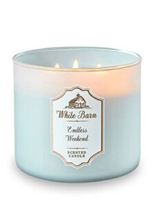 bath and body works white barn 3 wick scented candle endless weekend 14.5 ounce with essential oils