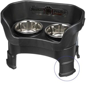 neater feeder deluxe with leg extensions for medium dogs - mess proof pet feeder with stainless steel food & water bowls - drip proof, non-tip, and non-slip - midnight black