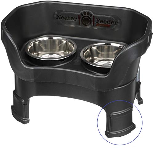 Neater Feeder Deluxe with Leg Extensions for Medium Dogs - Mess Proof Pet Feeder with Stainless Steel Food & Water Bowls - Drip Proof, Non-Tip, and Non-Slip - Midnight Black