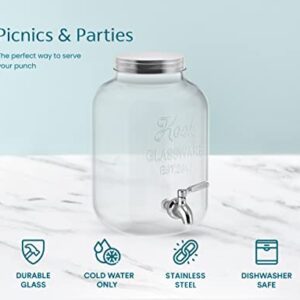 Kook Glass Drink Dispenser, with Leak-Proof Stainless Steel Spigot, Clear Mason Jar, Beverage Storage for Fridge, for Water, Iced Tea, Sangria, Lemonade, 1 Gallon (1, Silver)