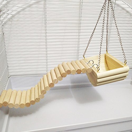 Hypeety Wooden Hamster Swing Toy for Dwarf Hamster Gerbil Rat Mouse Mice Small Animla Cage Perch StandToy