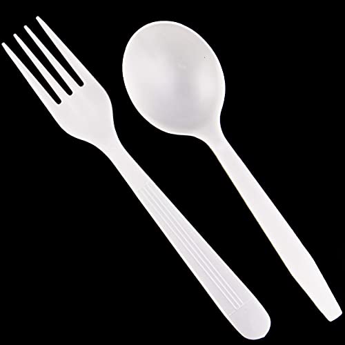 MAUI Plastic Forks And Spoons- Heavy Duty Disposable 100 Forks & 100 deep wide Soup Spoons(Set of 200 Total) - Strong Heavyweight Easy to Open Set - Good For Gathering & Parties Hard To Break by "Maui