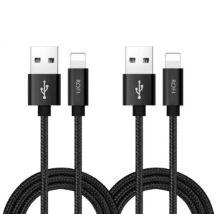 rofi compatible phone cable, [2pack] 2ft nylon braided fast charging usb cord replacement for phone x 8 8 plus 7 7 plus 6s 6s plus 6 6 plus 5 5s 5c se pad air mini and more (2 pack black, 2 ft)
