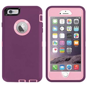 aicase iphone 6/6s plus heavy duty case - built-in screen protector, 4-in-1 rugged shockproof cover (pink/purple)