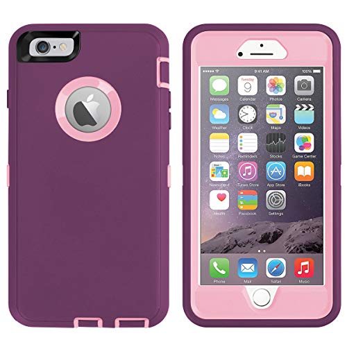 AICase iPhone 6/6S Plus Heavy Duty Case - Built-in Screen Protector, 4-in-1 Rugged Shockproof Cover (Pink/Purple)