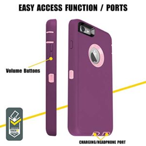 AICase iPhone 6/6S Plus Heavy Duty Case - Built-in Screen Protector, 4-in-1 Rugged Shockproof Cover (Pink/Purple)