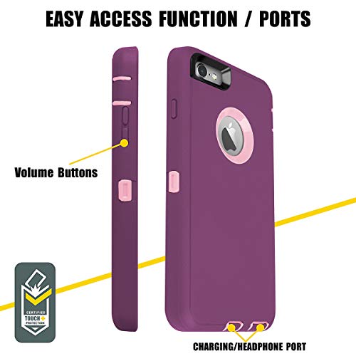 AICase iPhone 6/6S Plus Heavy Duty Case - Built-in Screen Protector, 4-in-1 Rugged Shockproof Cover (Pink/Purple)