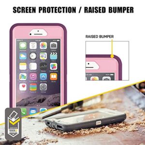 AICase iPhone 6/6S Plus Heavy Duty Case - Built-in Screen Protector, 4-in-1 Rugged Shockproof Cover (Pink/Purple)