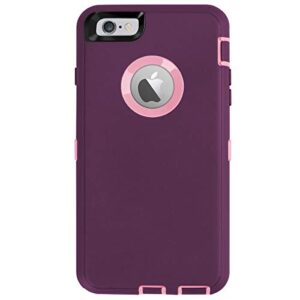 AICase iPhone 6/6S Plus Heavy Duty Case - Built-in Screen Protector, 4-in-1 Rugged Shockproof Cover (Pink/Purple)