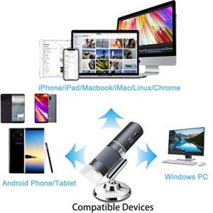 Jiusion WiFi USB Digital Handheld Microscope, 50 to 1000x Wireless Magnification Endoscope 8 LED Mini Camera with Metal Stand Compatible with iPhone iPad Mac Windows Android