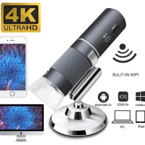 Jiusion WiFi USB Digital Handheld Microscope, 50 to 1000x Wireless Magnification Endoscope 8 LED Mini Camera with Metal Stand Compatible with iPhone iPad Mac Windows Android