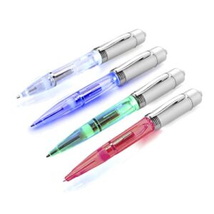 glovion led pen light, led light writing pens -powered black ink penlights -(white/red/blue/green color)-pack of 4 pens