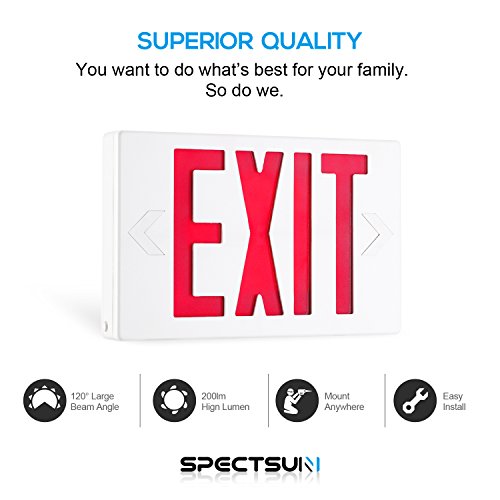 SPECTSUN Led Exit Sign with Battery Backup, Hradwired Red Exit Light LED - 6 Pack, Exit Sign Battery/Business Exit Sign Stencils/Exit Combo Light/Lighted Exit Signs/Emergency Exit Light