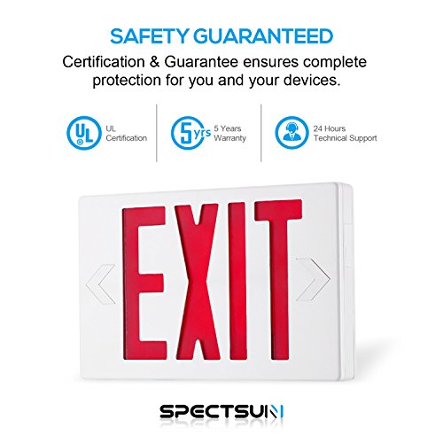 SPECTSUN Led Exit Sign with Battery Backup, Hradwired Red Exit Light LED - 6 Pack, Exit Sign Battery/Business Exit Sign Stencils/Exit Combo Light/Lighted Exit Signs/Emergency Exit Light