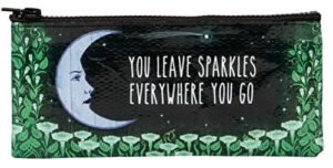 blue q pencil case, you leave sparkles everywhere you go. (moon garden design) hefty zipper, sturdy and easy-to-wipe-clean, made from 95% recycled material. 4.25"h x 8.5"w
