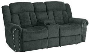 homelegance nutmeg upholstered double reclining loveseat with console, charcoal gray