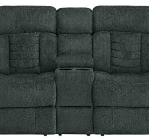 Homelegance Nutmeg Upholstered Double Reclining Loveseat with Console, Charcoal Gray