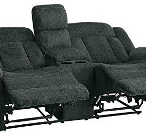 Homelegance Nutmeg Upholstered Double Reclining Loveseat with Console, Charcoal Gray