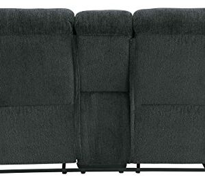 Homelegance Nutmeg Upholstered Double Reclining Loveseat with Console, Charcoal Gray