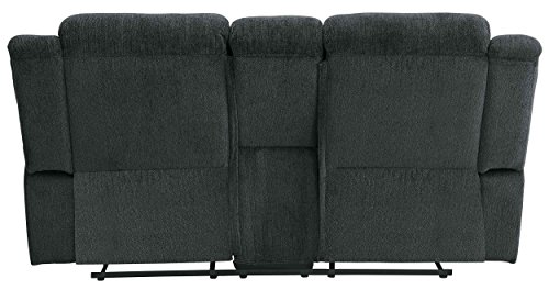 Homelegance Nutmeg Upholstered Double Reclining Loveseat with Console, Charcoal Gray