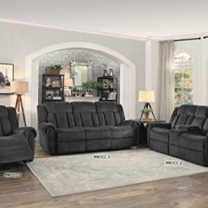 Homelegance Nutmeg Upholstered Double Reclining Loveseat with Console, Charcoal Gray