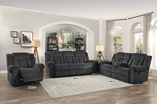 Homelegance Nutmeg Upholstered Double Reclining Loveseat with Console, Charcoal Gray